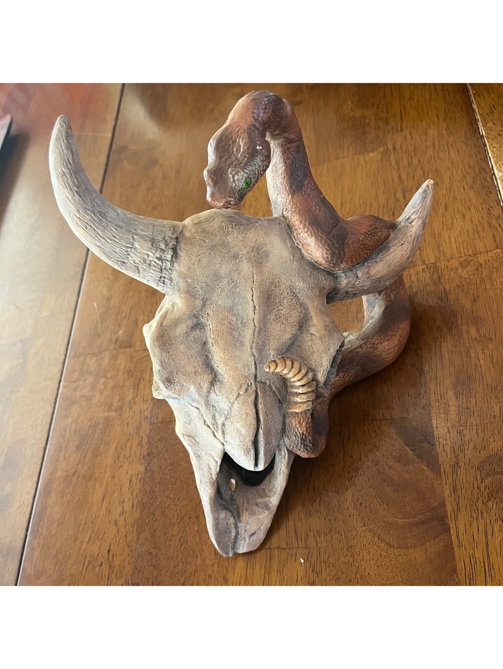 Vintage Cattle Skull And Rattlesnake Plaster Decoration
